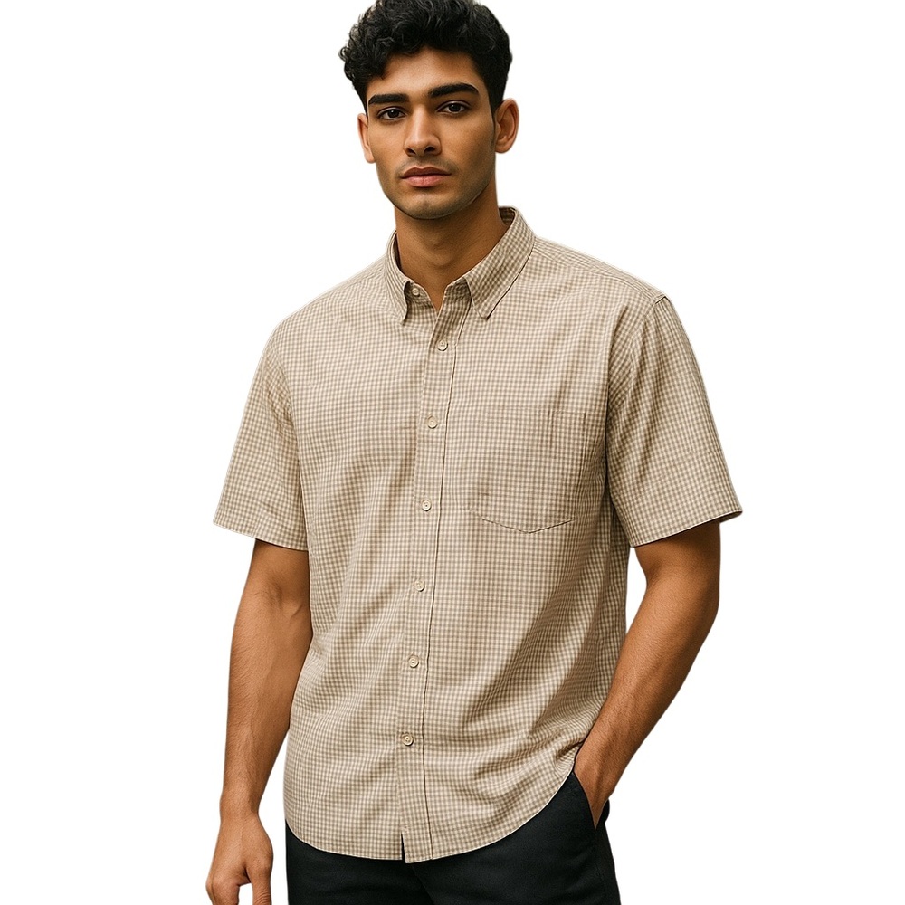 Columbia Men's  S/S Button Down Shirt Large Brown Plaid Preppy Office Top